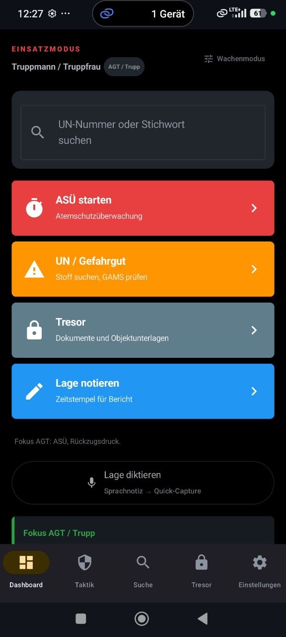 Einsatz-OS Einsatzmodus mit True-Black-Oberfläche